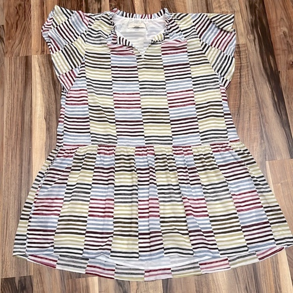 Loft Drop Waist Multi Color Flutter Sleeve Dress … - image 1